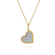 14K White  Yellow Gold Bujukan and Diamond Pave Heart Pendant Necklace