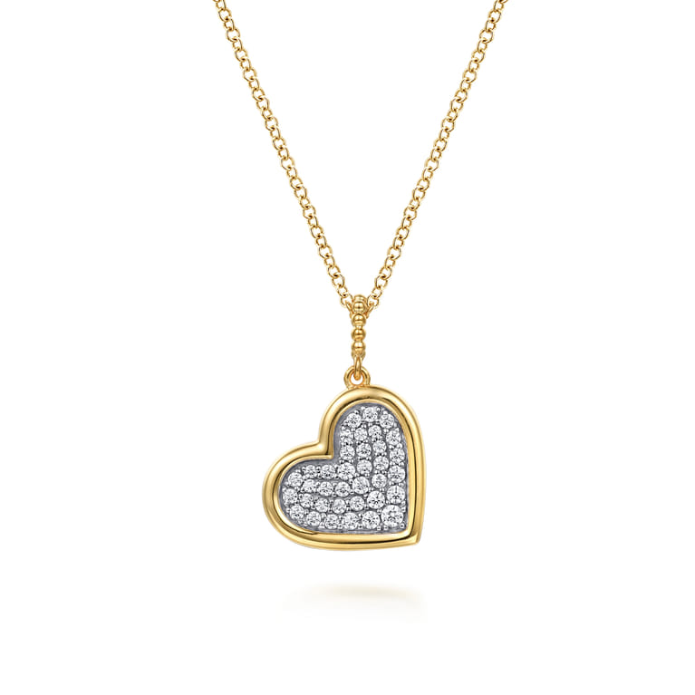 14K White  Yellow Gold Bujukan and Diamond Pave Heart Pendant Necklace - 0.25 ct - Shot 1