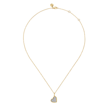 14K White  Yellow Gold Bujukan and Diamond Pave Heart Pendant Necklace