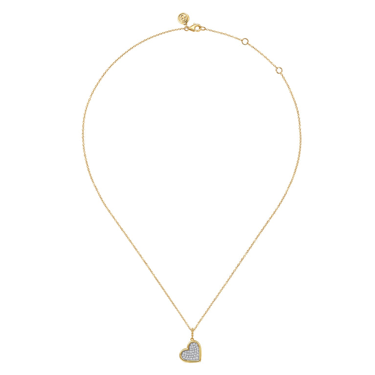 14K White  Yellow Gold Bujukan and Diamond Pave Heart Pendant Necklace - 0.25 ct - Shot 2