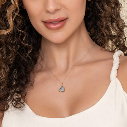 14K White  Yellow Gold Bujukan and Diamond Pave Heart Pendant Necklace