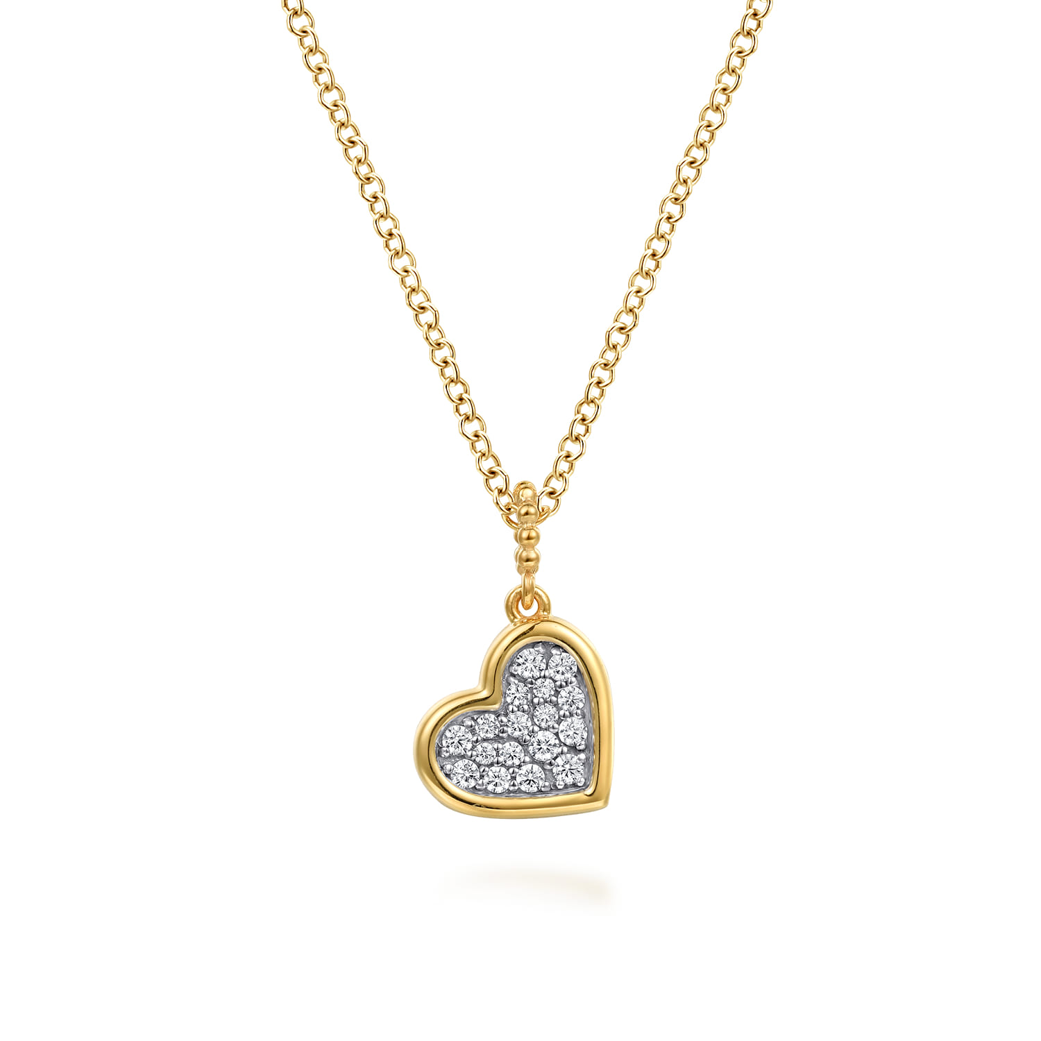 14K White  Yellow Gold Bujukan and Diamond Pave Heart Pendant Necklace