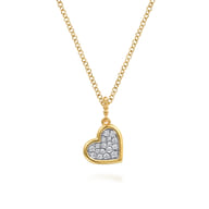 14K White  Yellow Gold Bujukan and Diamond Pave Heart Pendant Necklace