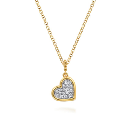 14K White  Yellow Gold Bujukan and Diamond Pave Heart Pendant Necklace