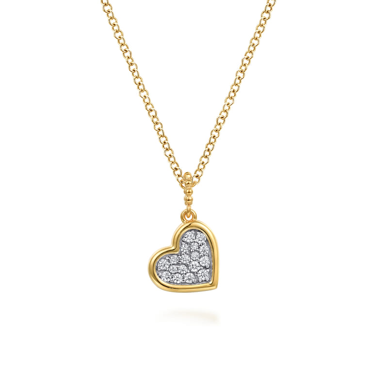 14K White  Yellow Gold Bujukan and Diamond Pave Heart Pendant Necklace - 0.1 ct - Shot 1