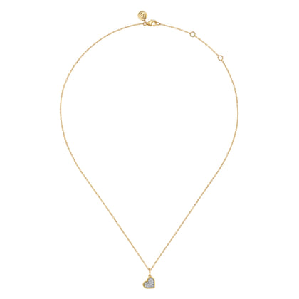 14K White  Yellow Gold Bujukan and Diamond Pave Heart Pendant Necklace