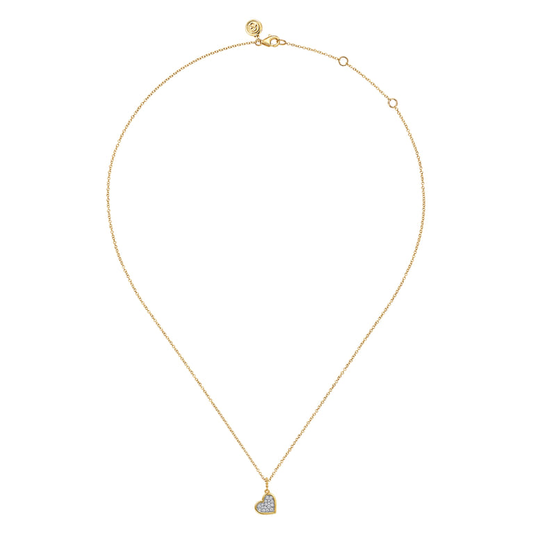14K White  Yellow Gold Bujukan and Diamond Pave Heart Pendant Necklace - 0.1 ct - Shot 2