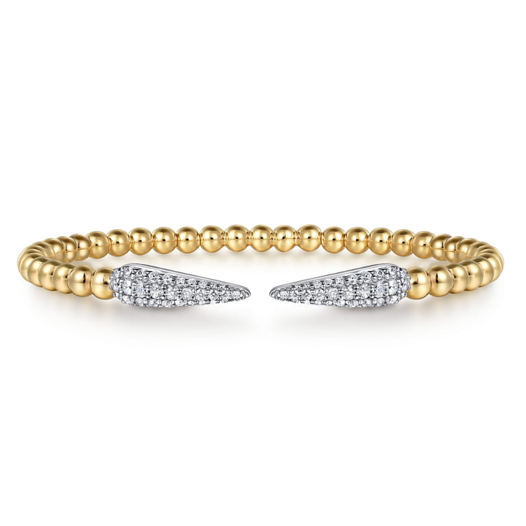 14K White  Yellow Gold Bujukan and Diamond Spike Split Bangle Bracelet - 0.75 ct - Shot 1