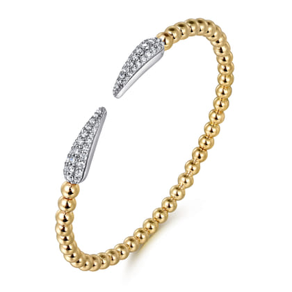 14K White  Yellow Gold Bujukan and Diamond Spike Split Bangle Bracelet