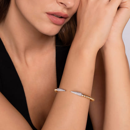 14K White  Yellow Gold Bujukan and Diamond Spike Split Bangle Bracelet