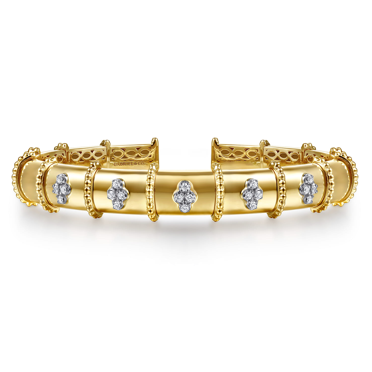 14K White  Yellow Gold Bujukan and Diamond Split Bangle Bracelet - 0.2 ct - Shot 1