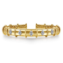 14K White  Yellow Gold Bujukan and Diamond Split Bangle Bracelet