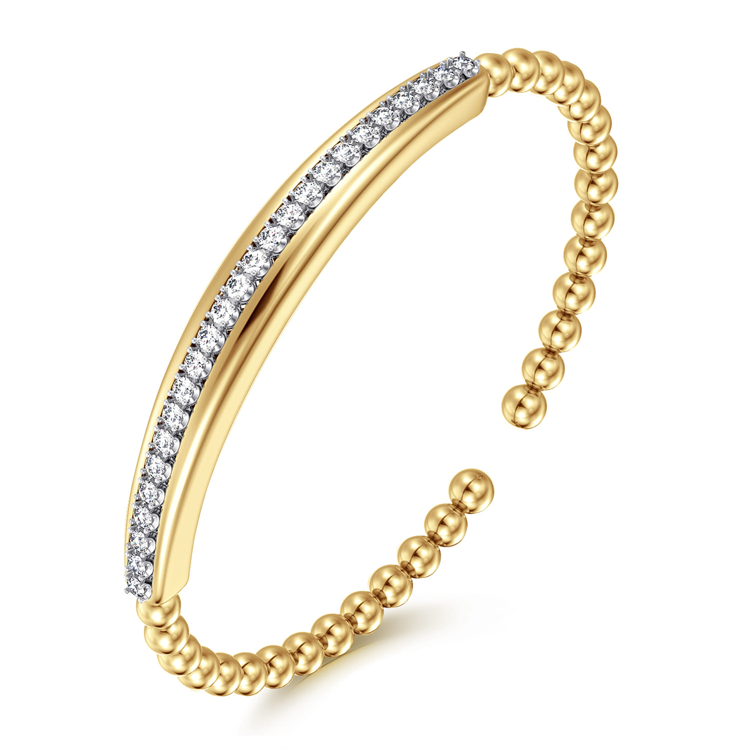 14K White  Yellow Gold Bujukan and Diamond Split Bangle Bracelet - 0.75 ct - Shot 2