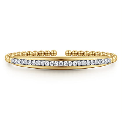 14K White  Yellow Gold Bujukan and Diamond Split Bangle Bracelet