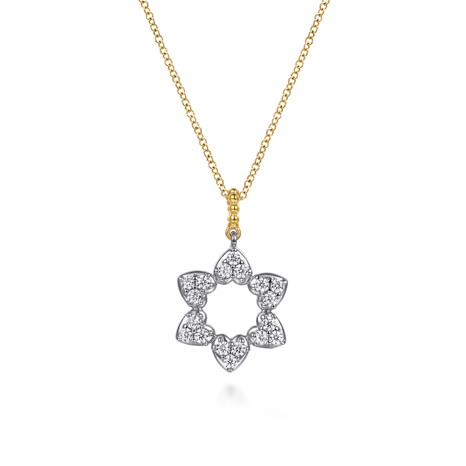 14K White  Yellow Gold Bujukan and Diamond Star of David Pendant Necklace - 0.5 ct - Shot 1