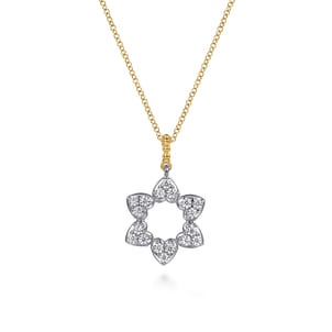 14K White  Yellow Gold Bujukan and Diamond Star of David Pendant Necklace