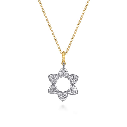 14K White  Yellow Gold Bujukan and Diamond Star of David Pendant Necklace