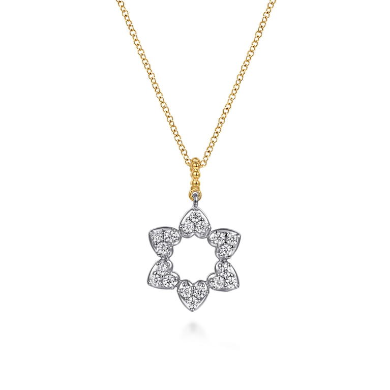 14K White  Yellow Gold Bujukan and Diamond Star of David Pendant Necklace - 0.5 ct - Shot 1