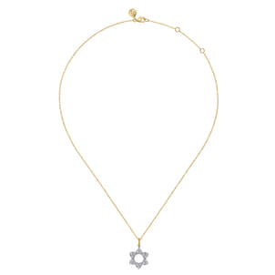 14K White  Yellow Gold Bujukan and Diamond Star of David Pendant Necklace