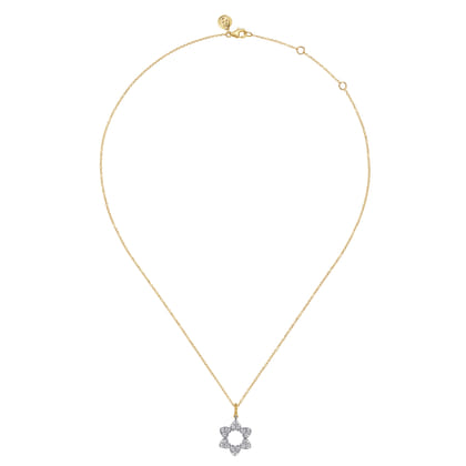 14K White  Yellow Gold Bujukan and Diamond Star of David Pendant Necklace