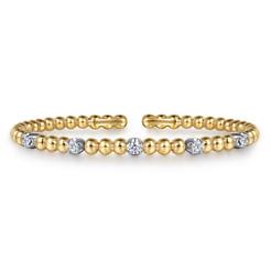 14K White & Yellow Gold Bujukan and Diamond Station Split Bangle Bracelet