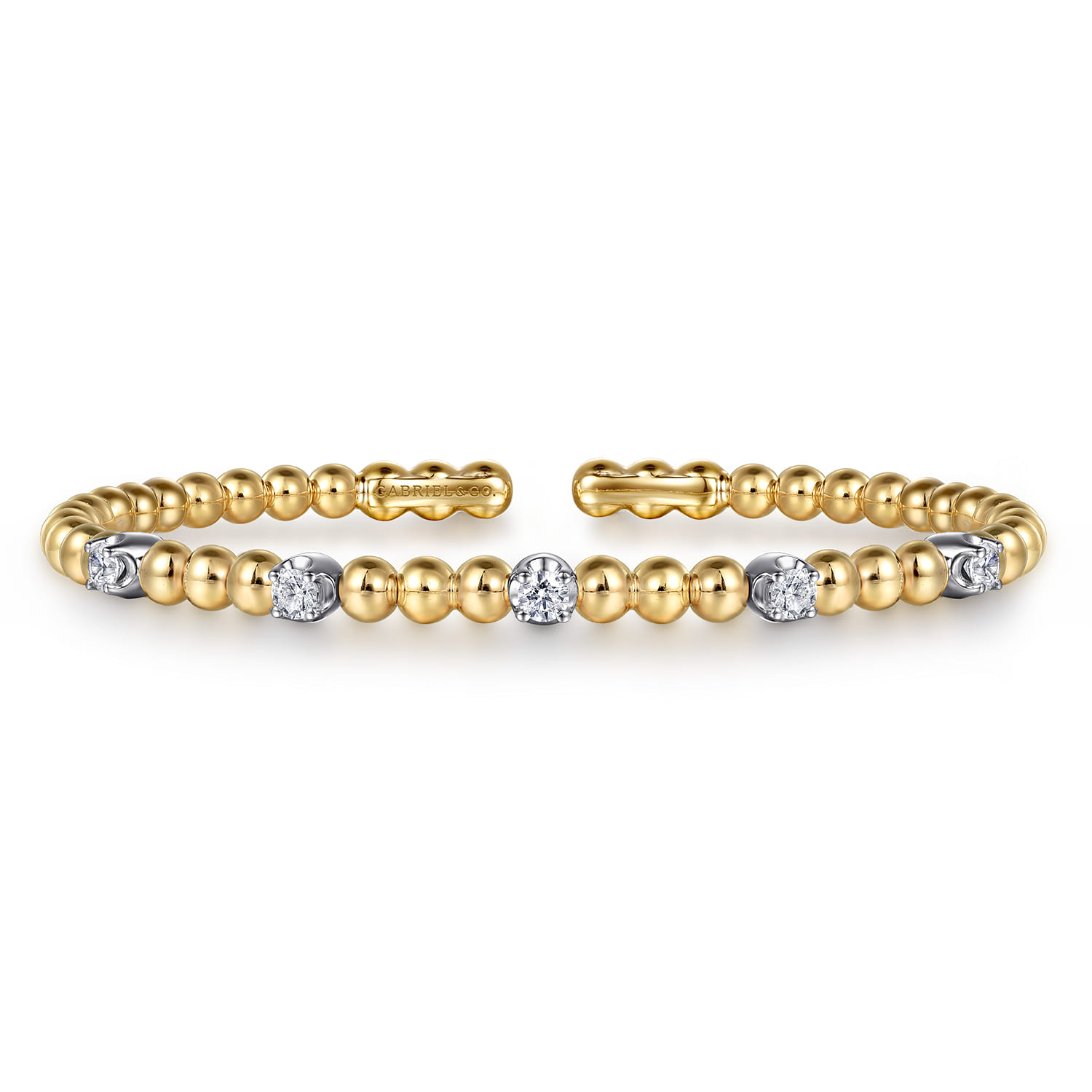14K White  Yellow Gold Bujukan and Diamond Station Split Bangle Bracelet - 0.55 ct - Shot 1
