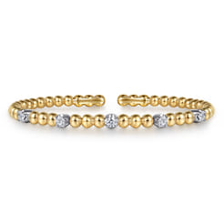14K White  Yellow Gold Bujukan and Diamond Station Split Bangle Bracelet
