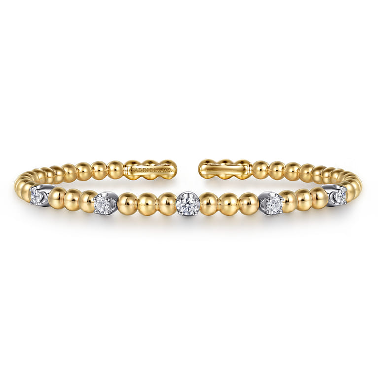14K White  Yellow Gold Bujukan and Diamond Station Split Bangle Bracelet - 0.55 ct - Shot 1