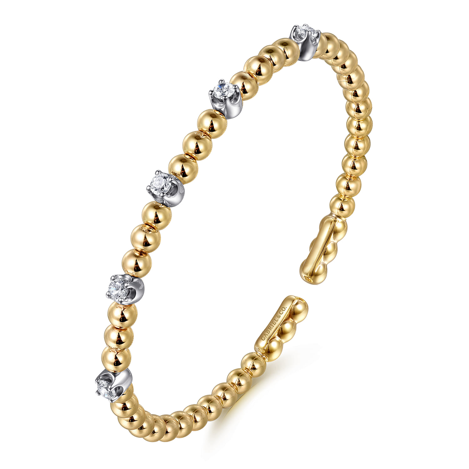 14K White  Yellow Gold Bujukan and Diamond Station Split Bangle Bracelet - 0.55 ct - Shot 2