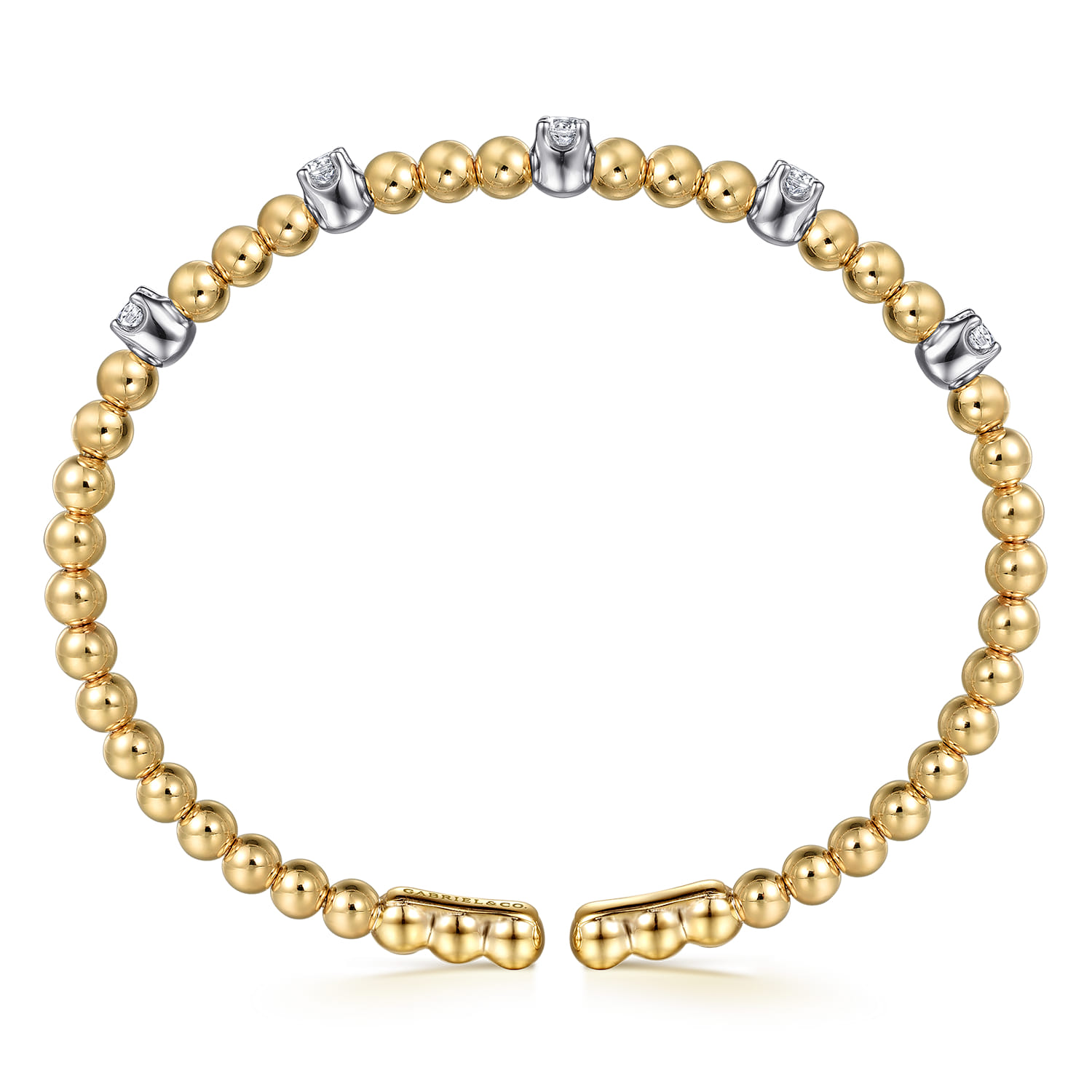 14K White  Yellow Gold Bujukan and Diamond Station Split Bangle Bracelet - 0.55 ct - Shot 3