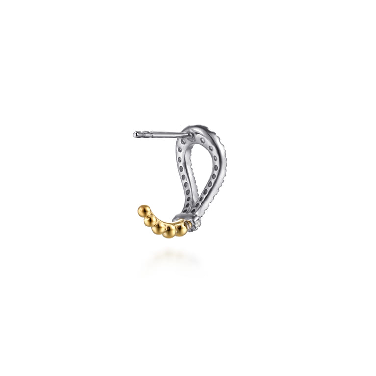 14K White  Yellow Gold Bujukan and Diamond Stirrup J Hoop Earrings - 0.58 ct - Shot 2