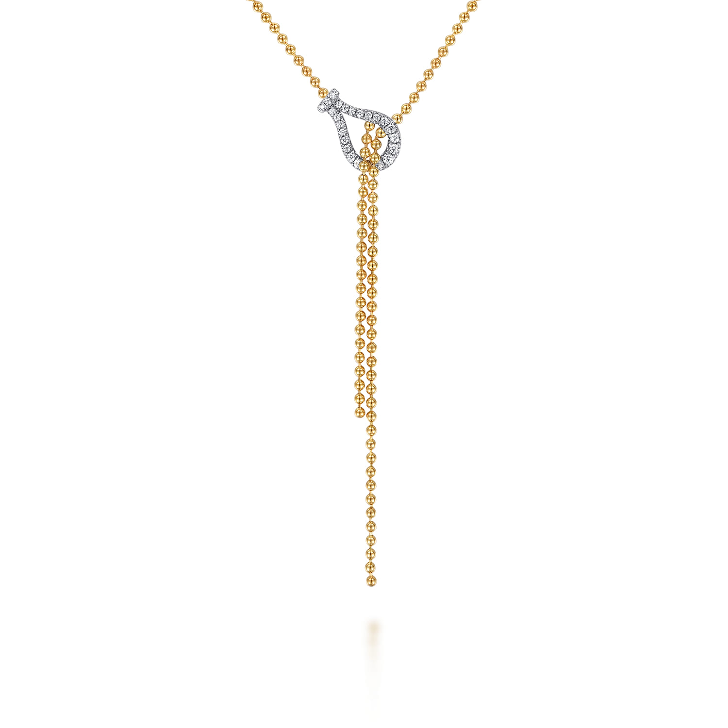 14K White  Yellow Gold Bujukan and Diamond Stirrup Y Necklace