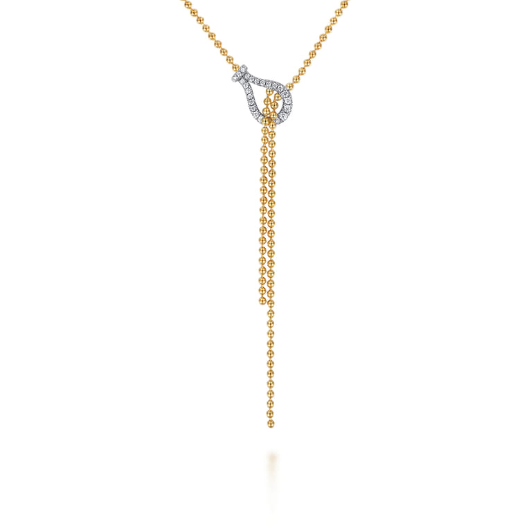 14K White  Yellow Gold Bujukan and Diamond Stirrup Y Necklace - 0.3 ct - Shot 1