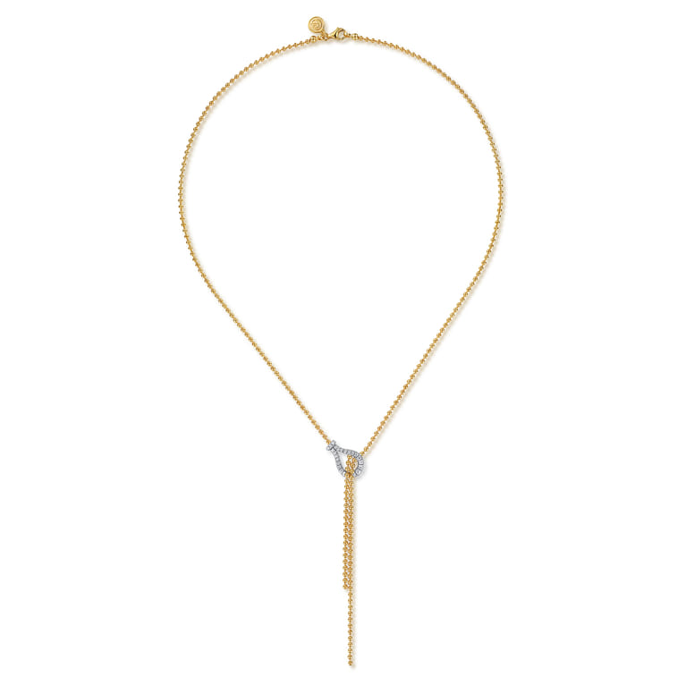 14K White  Yellow Gold Bujukan and Diamond Stirrup Y Necklace - 0.3 ct - Shot 2