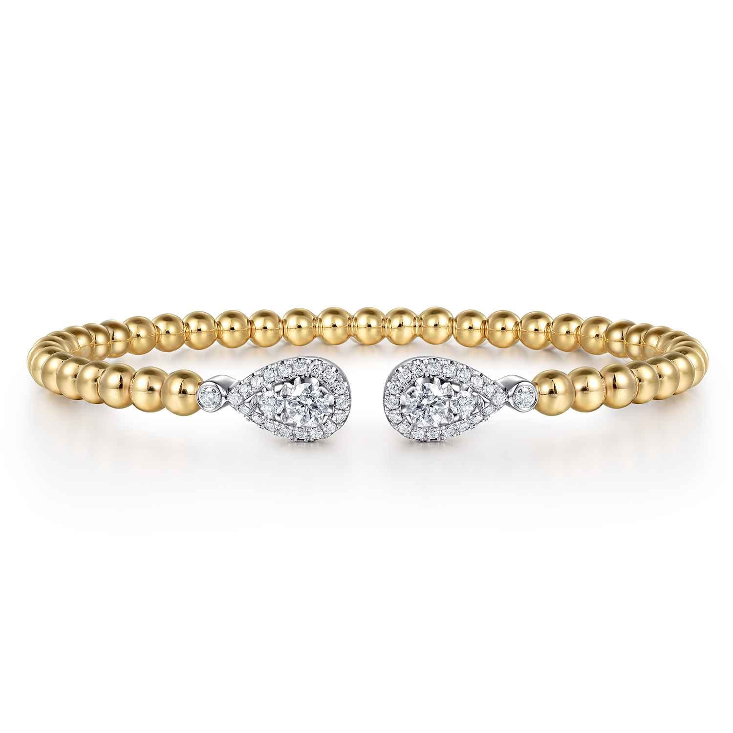 14K White  Yellow Gold Bujukan and Diamond Teardrop Open Bangle Bracelet - 0.8 ct - Shot 1