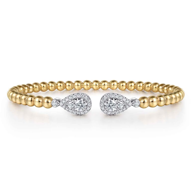 14K White  Yellow Gold Bujukan and Diamond Teardrop Open Bangle Bracelet - 0.8 ct - Shot 1