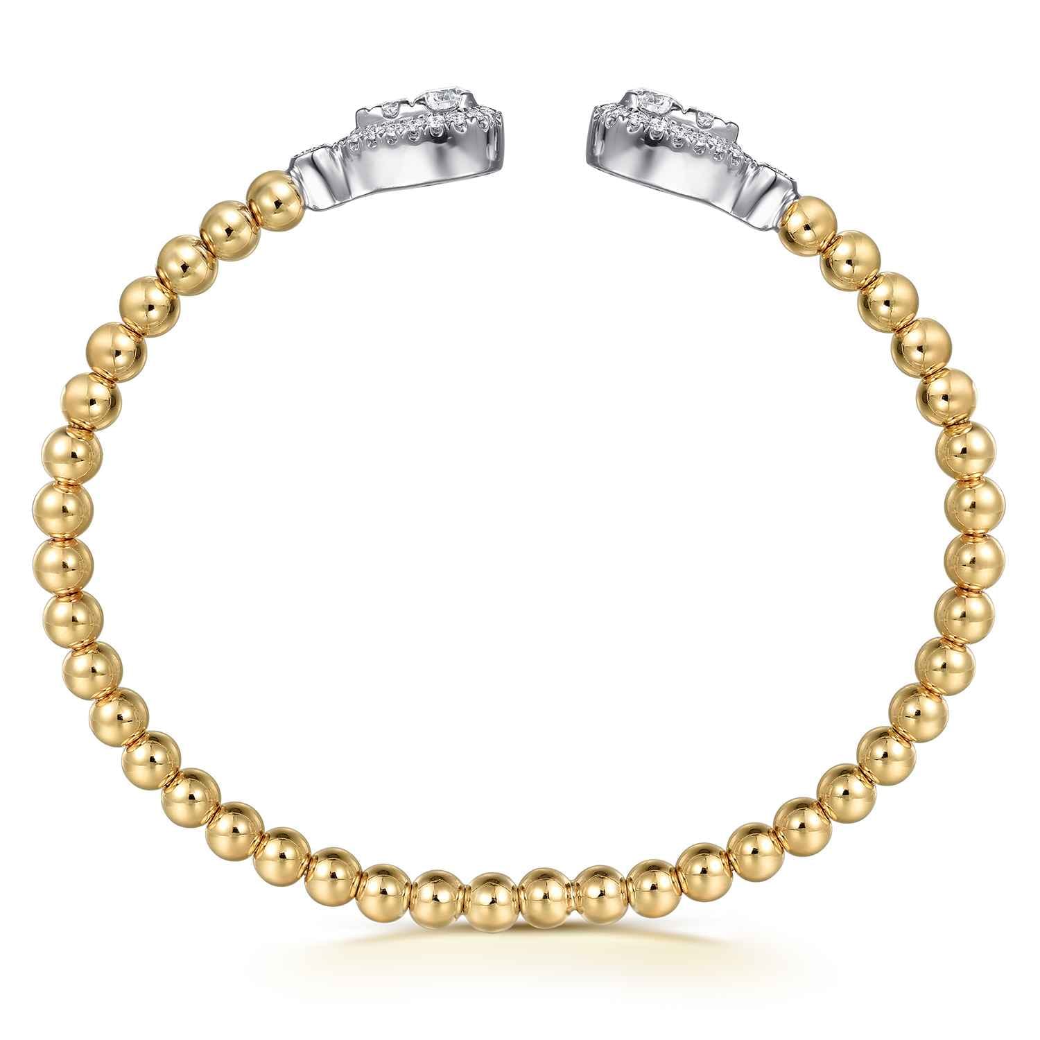 14K White  Yellow Gold Bujukan and Diamond Teardrop Open Bangle Bracelet - 0.8 ct - Shot 3