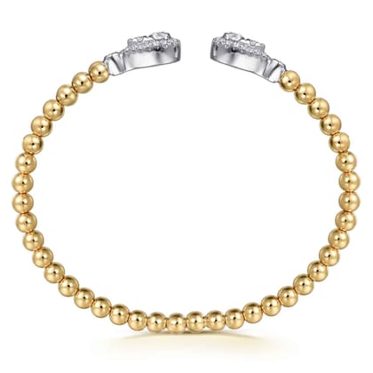 14K White  Yellow Gold Bujukan and Diamond Teardrop Open Bangle Bracelet