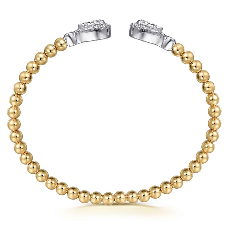 14K White  Yellow Gold Bujukan and Diamond Teardrop Open Bangle Bracelet - 0.8 ct - Shot 3