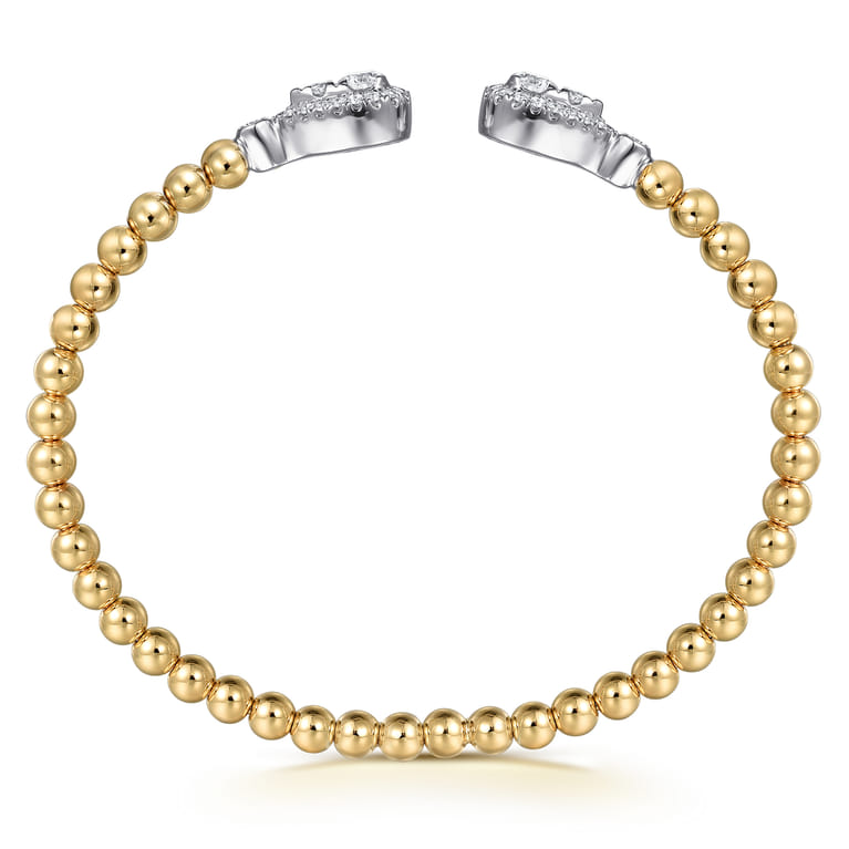 14K White  Yellow Gold Bujukan and Diamond Teardrop Open Bangle Bracelet - 0.8 ct - Shot 3