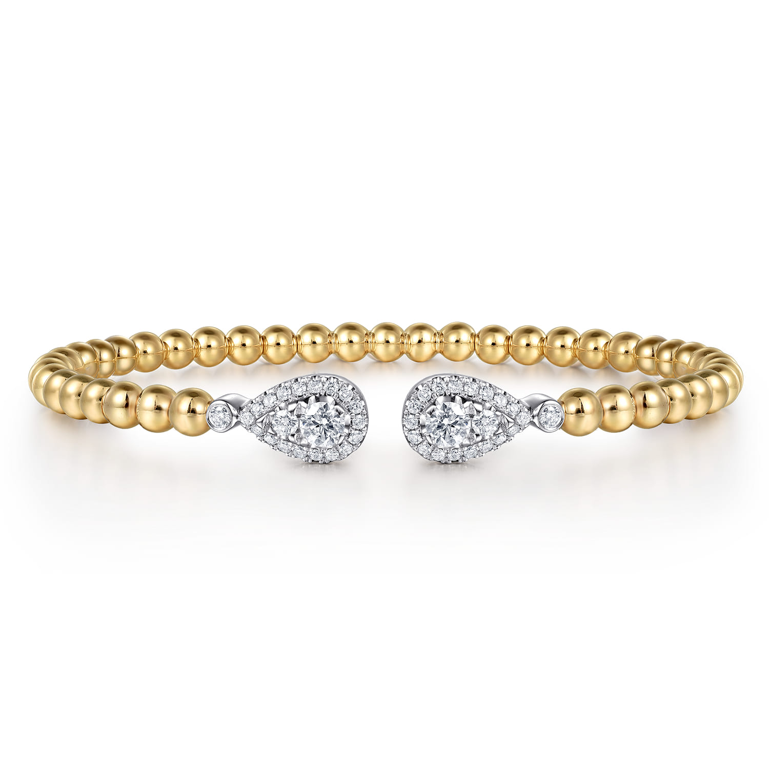 14K White  Yellow Gold Bujukan and Diamond Teardrop Open Bangle Bracelet - 0.8 ct - Shot 1