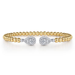 14K White  Yellow Gold Bujukan and Diamond Teardrop Open Bangle Bracelet