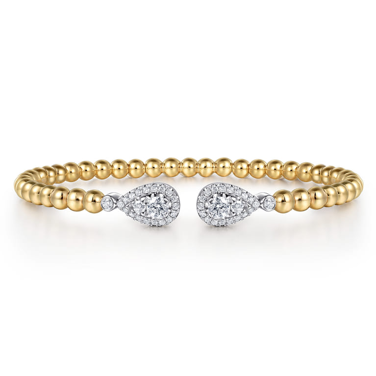 14K White  Yellow Gold Bujukan and Diamond Teardrop Open Bangle Bracelet - 0.8 ct - Shot 1