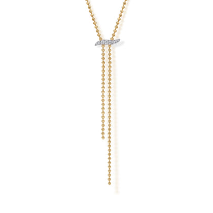 14K White  Yellow Gold Bujukan and Diamond Y Necklace