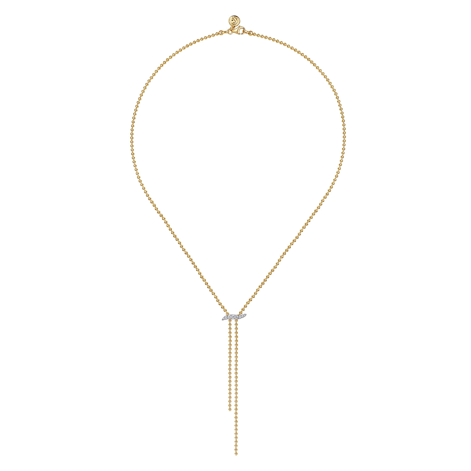 14K White  Yellow Gold Bujukan and Diamond Y Necklace