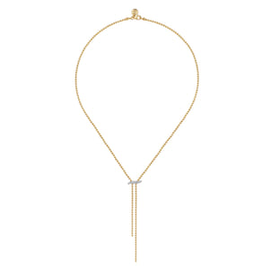 14K White  Yellow Gold Bujukan and Diamond Y Necklace