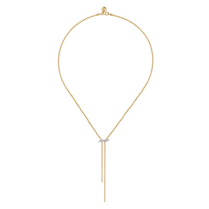 14K White  Yellow Gold Bujukan and Diamond Y Necklace