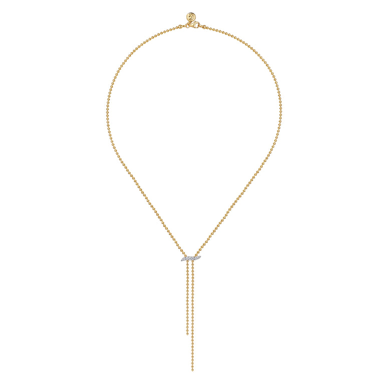 14K White  Yellow Gold Bujukan and Diamond Y Necklace - 0.15 ct - Shot 2