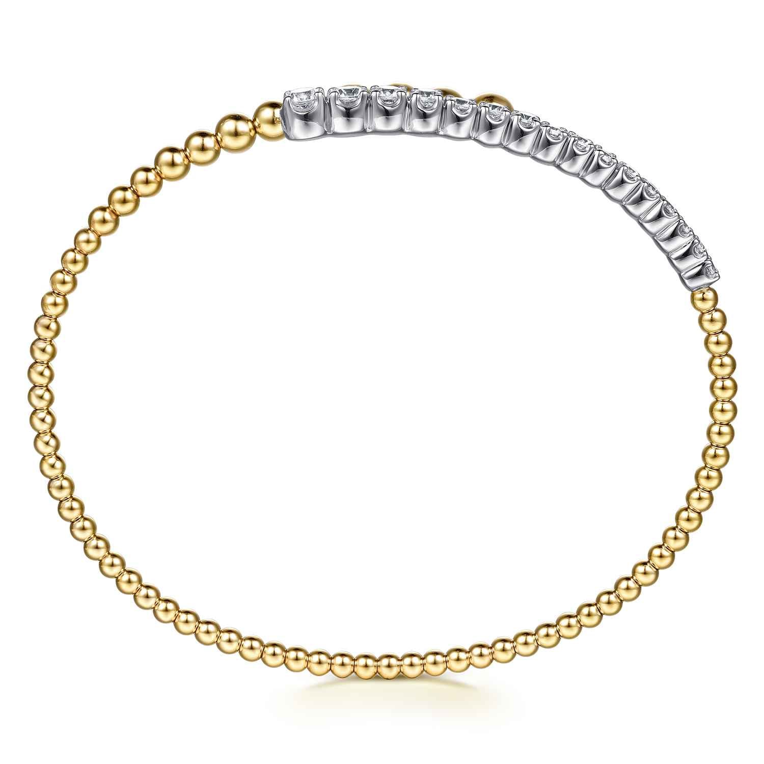 14K White  Yellow Gold Bujukan and Graduating Diamond Bypass Bangle Bracelet - 0.75 ct - Shot 3