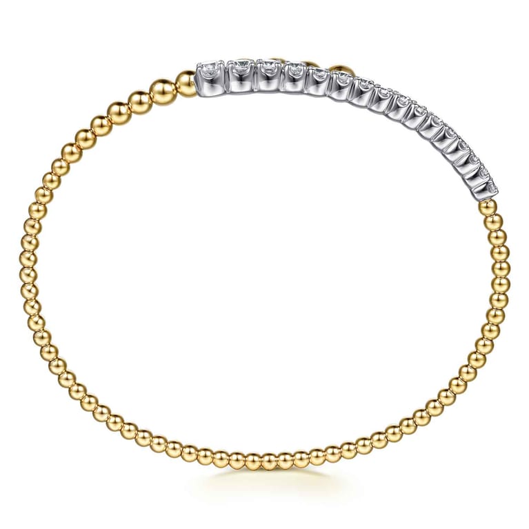 14K White  Yellow Gold Bujukan and Graduating Diamond Bypass Bangle Bracelet - 0.75 ct - Shot 3